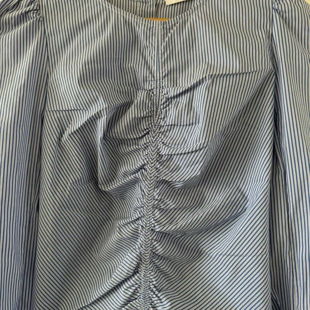 Thakoon Blue & White Pinstriped Rushed Button Back LS Blouse Size 10